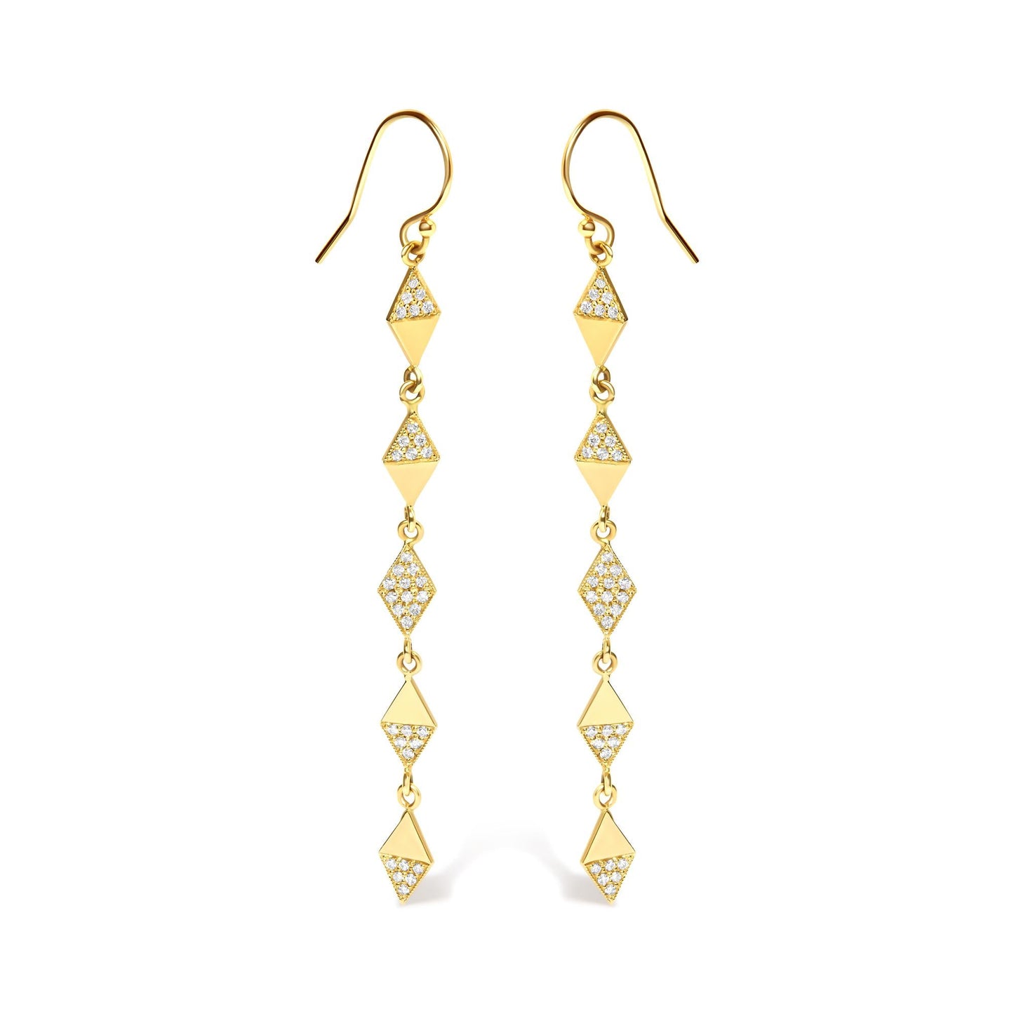 14K Yellow Gold 1/3 Cttw Diamond Studded Kite Drop and Dangle Earrings (H-I