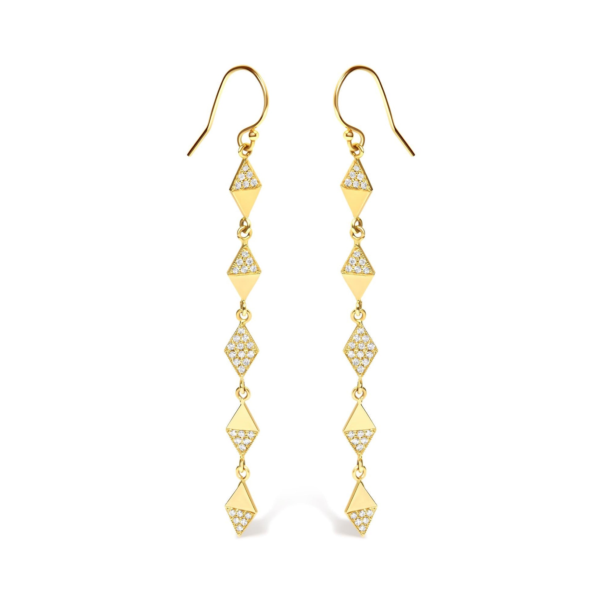 14K Yellow Gold 1/3 Cttw Diamond Studded Kite Drop and Dangle Earrings (H-I