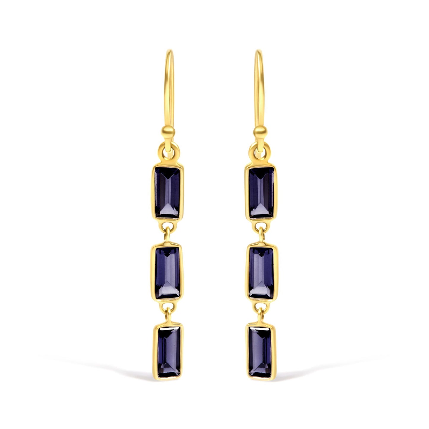 18K Yellow Gold 8x3 MM Bezel Set Purple Baguette Iolite Stiletto 1 1/2 Inch’