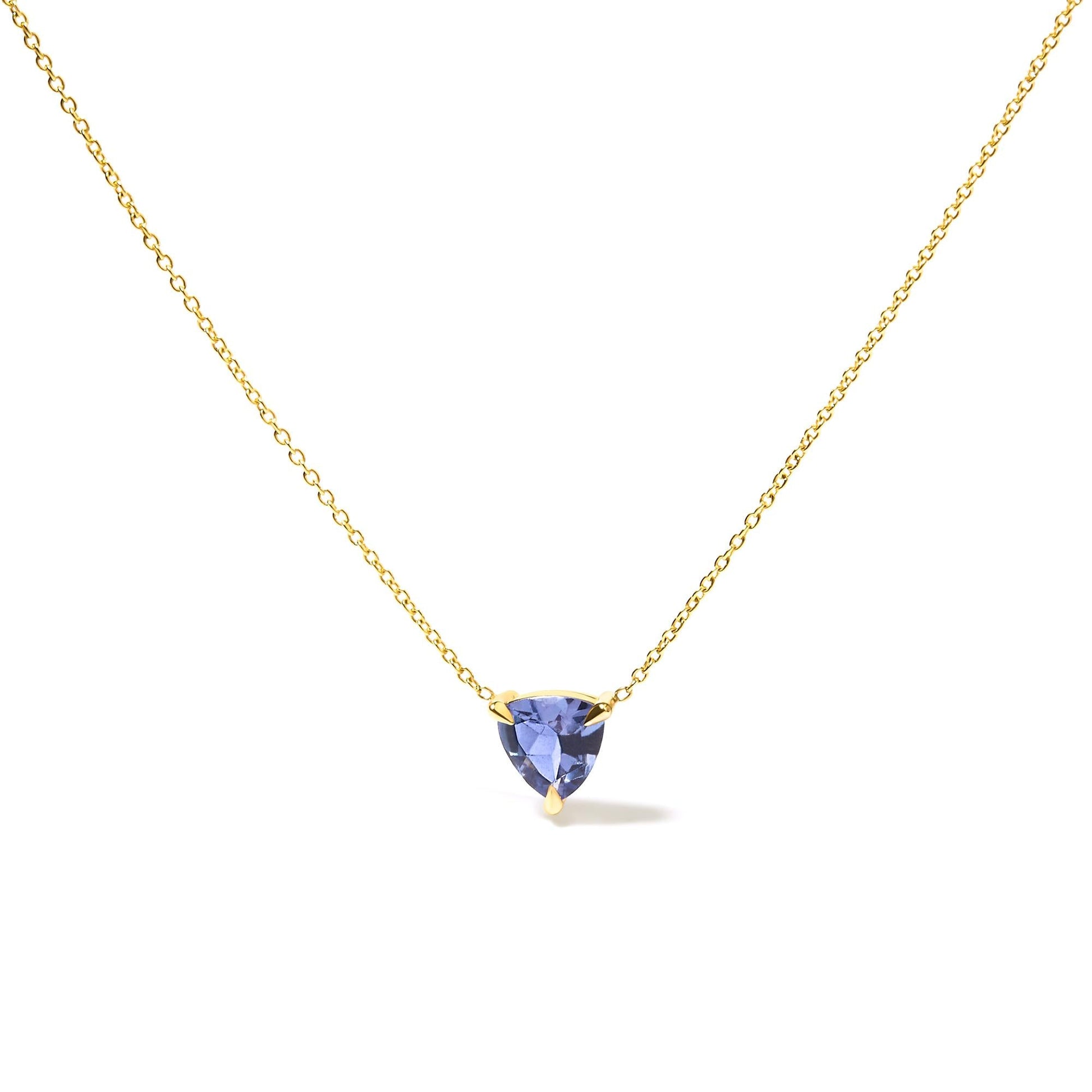 14k Yellow Gold 3-Prong Martini Set Blue Tanzanite Trillion Solitaire 18’’