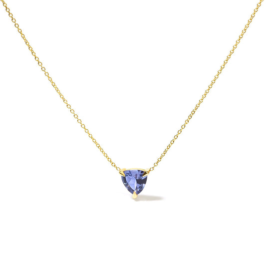 14k Yellow Gold 3-Prong Martini Set Blue Tanzanite Trillion Solitaire 18’’