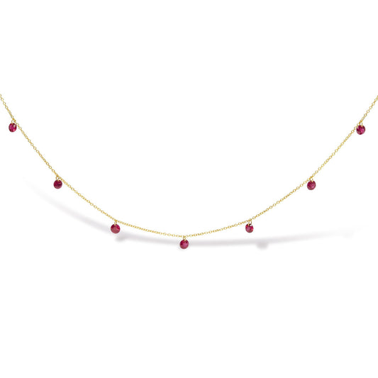 18K Yellow Gold Necklace 1 1/3 Cttw Dangling Red Ruby Drop 18’’ Chain