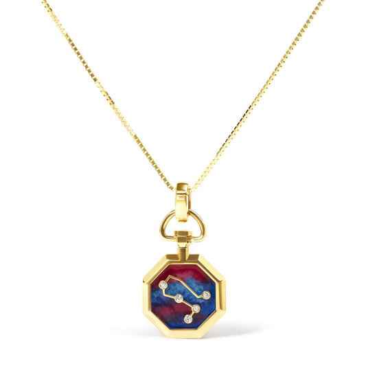 18K Yellow Gold Diamond Gemini Constellation with Red and Blue Enamel 18’’