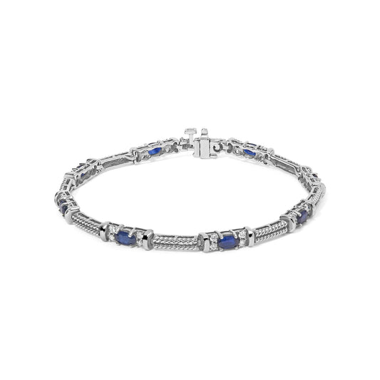 14K White Gold 1/2 Cttw Diamond & Oval Blue Sapphire Braided Link Bracelet (G-H