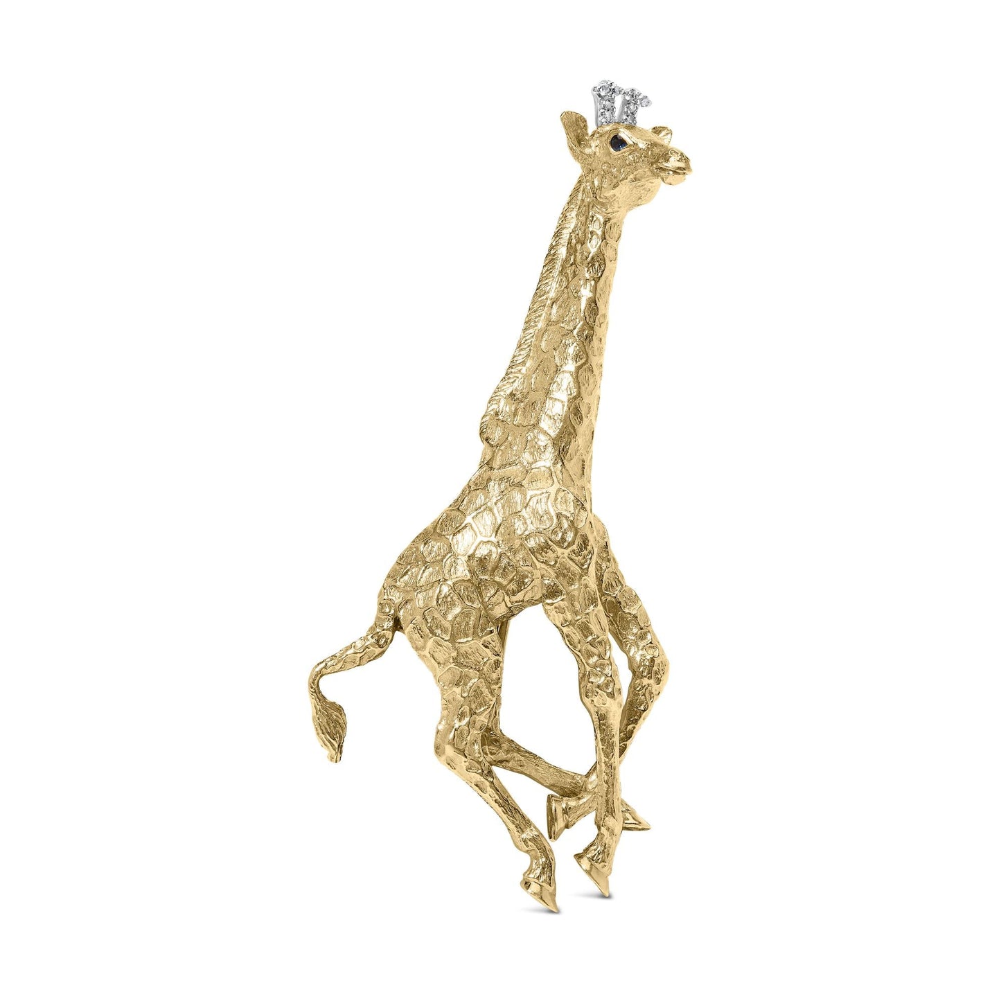 18K Yellow Gold Diamond Accent and Blue Sapphire Giraffe Pin Brooch (G-H Color