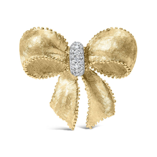 18K Yellow Gold and 3/5 Cttw Diamond Bow Pin Brooch (G-H Color, VS1-VS2 Clarity)