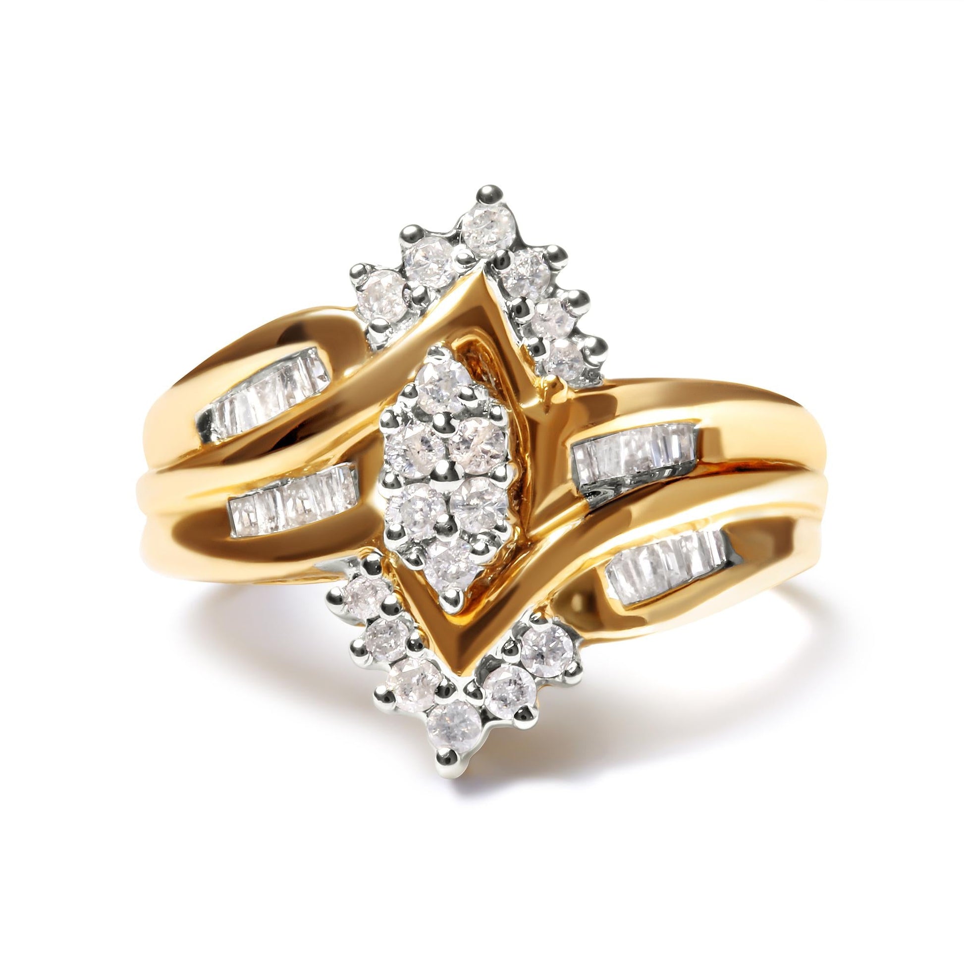 10K Two-Toned 1/2 Cttw Round And Baguette-Cut Composite Pear Head Diamond Ring