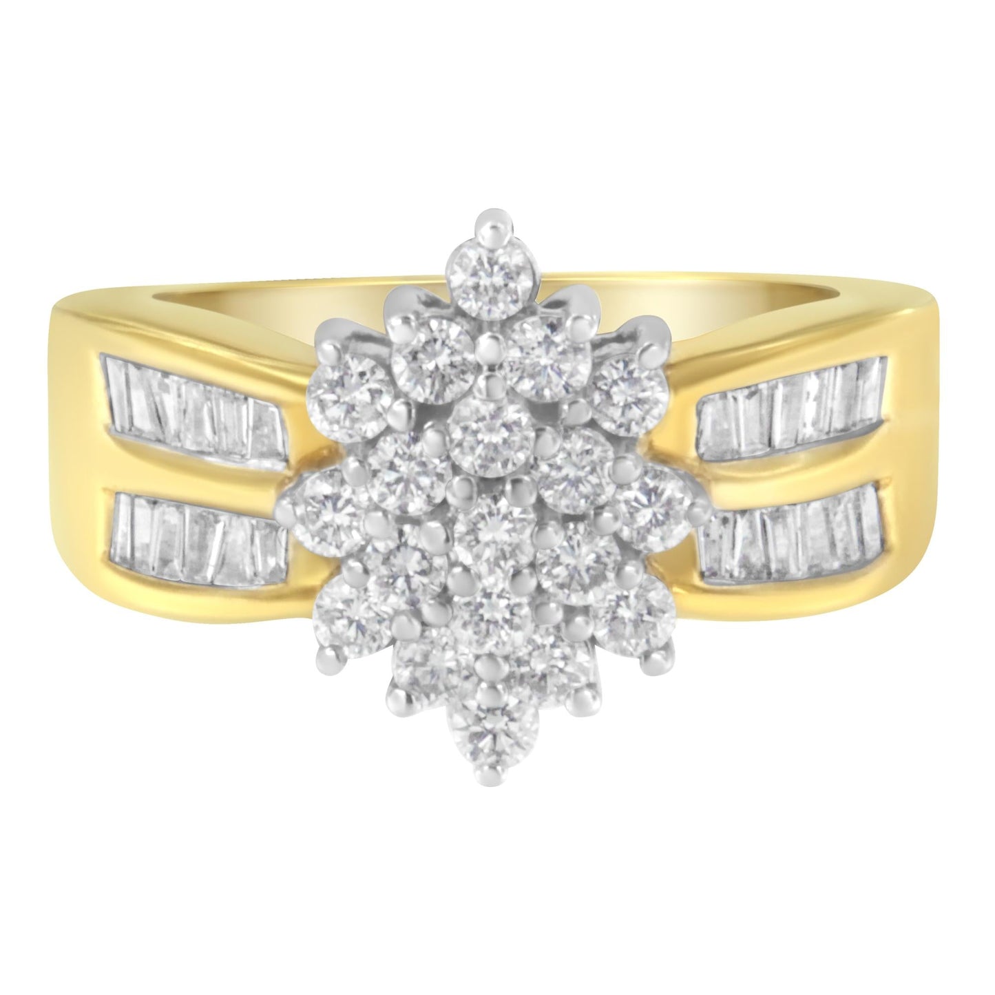 10K Yellow Gold 1.0 Cttw Marquise Composite Diamond Cluster Cocktail Ring (H-I