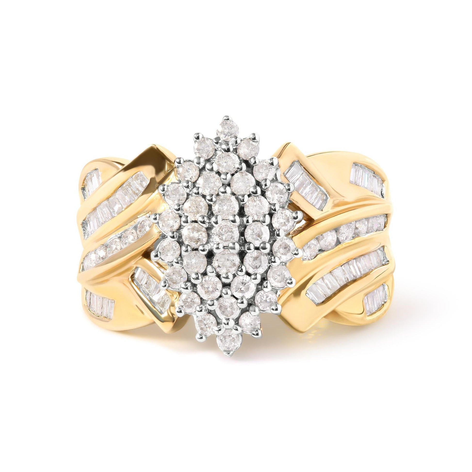 10K Yellow Gold 1 Cttw Diamond Pear Shaped Cluster Cluster Cocktail Ring (H-I