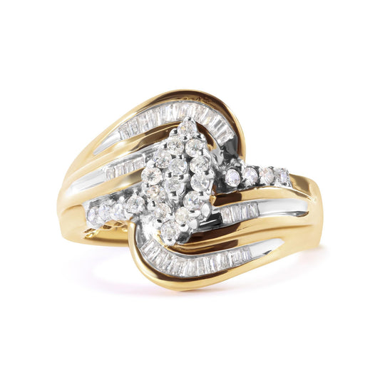 10K Yellow Gold 1/2 Cttw Diamond Pear Cluster and Swirl Ring (H-I Color I1-I2