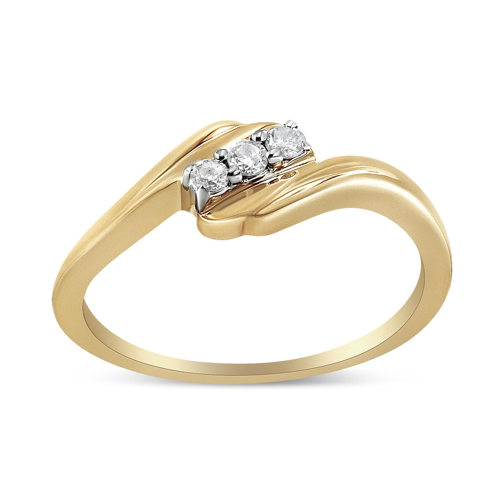 10K Yellow Gold over.925 Sterling Silver 1/10 Cttw Diamond Three-Stone Bypass