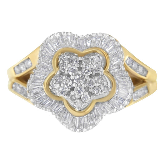 10KT Yellow Gold Round and Baguette Cut Diamond Ballerina Ring (1 cttw I-J