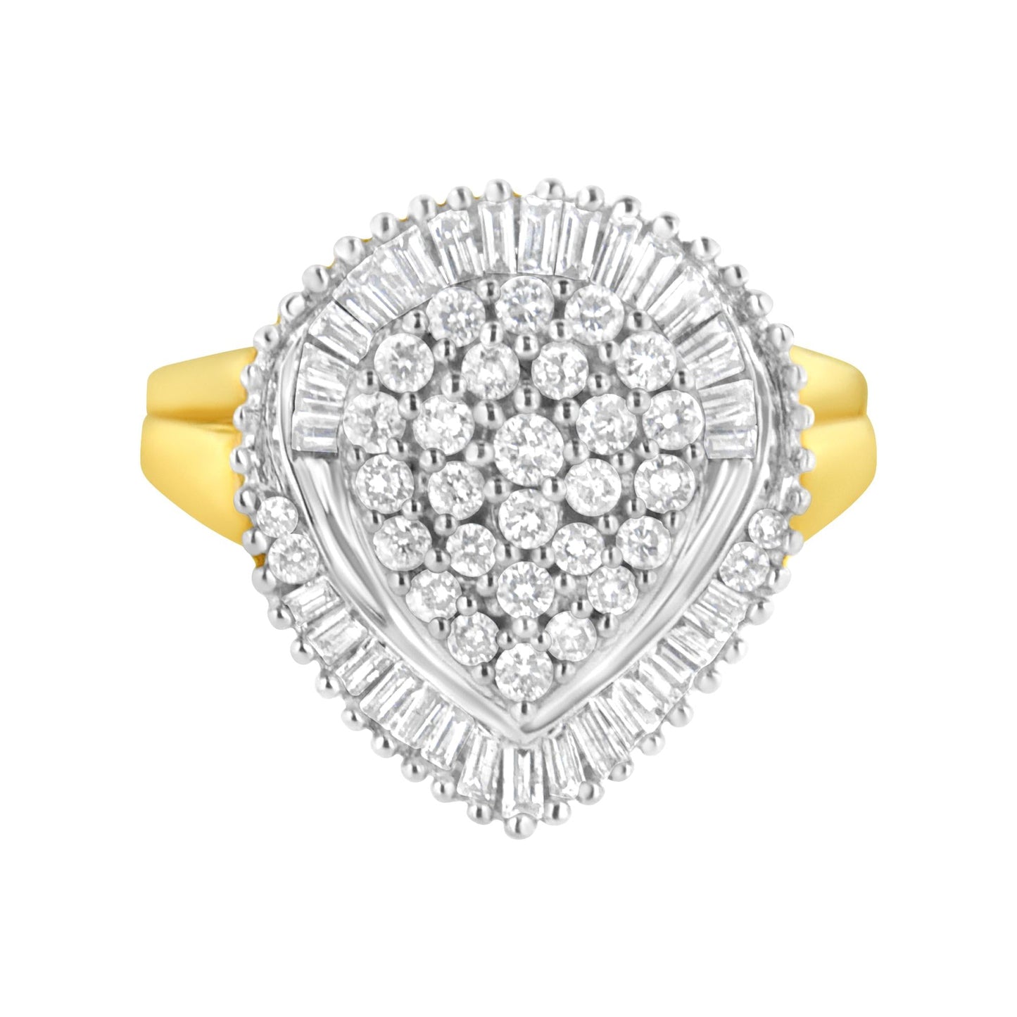 10K Yellow Gold 1.0 Cttw Round and Baguette Cut Diamond Oval Shaped Cluster