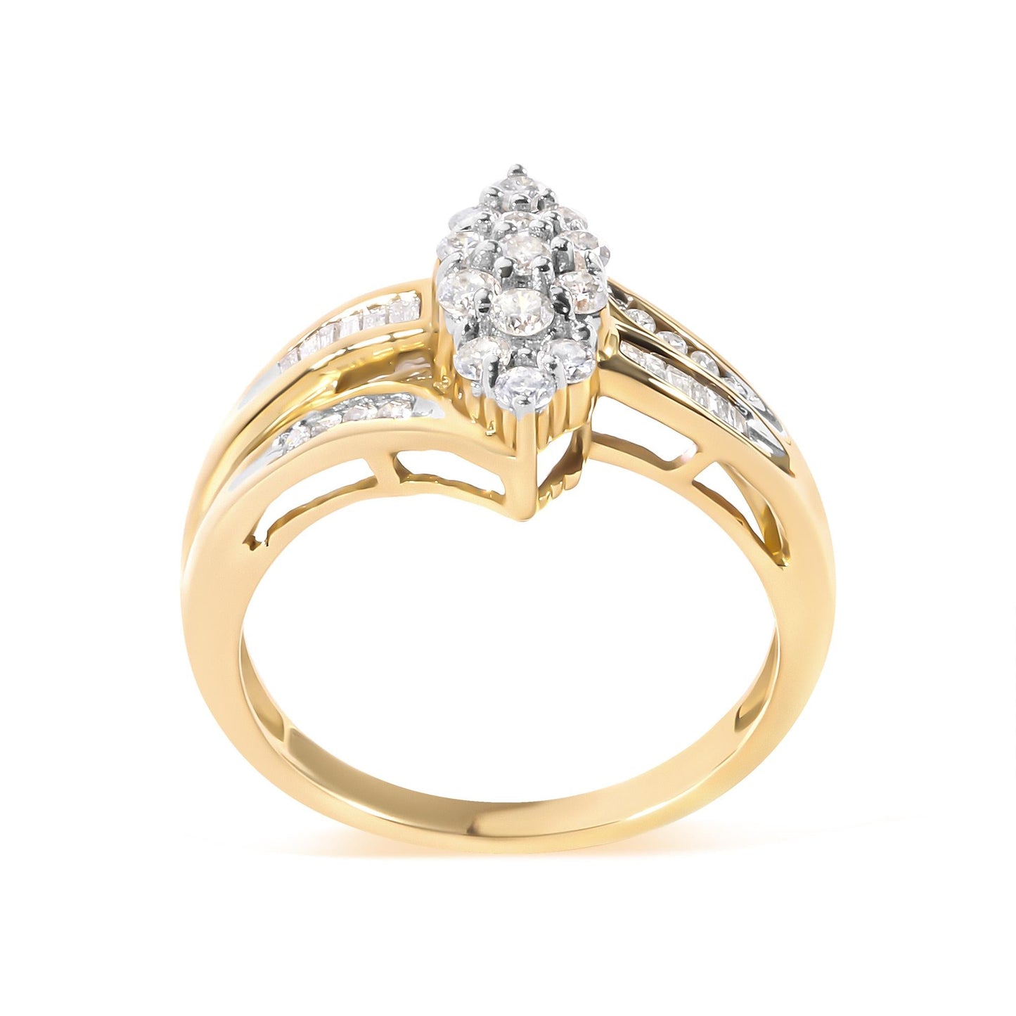 10K Yellow Gold 1/2 Cttw Pear Cluster and Channel Set Diamond Ring (H-I Color