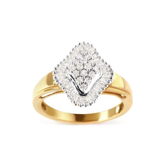 10K Yellow Gold 1/2 Cttw Round And Baguette-cut Diamond Rhombus Head and Halo