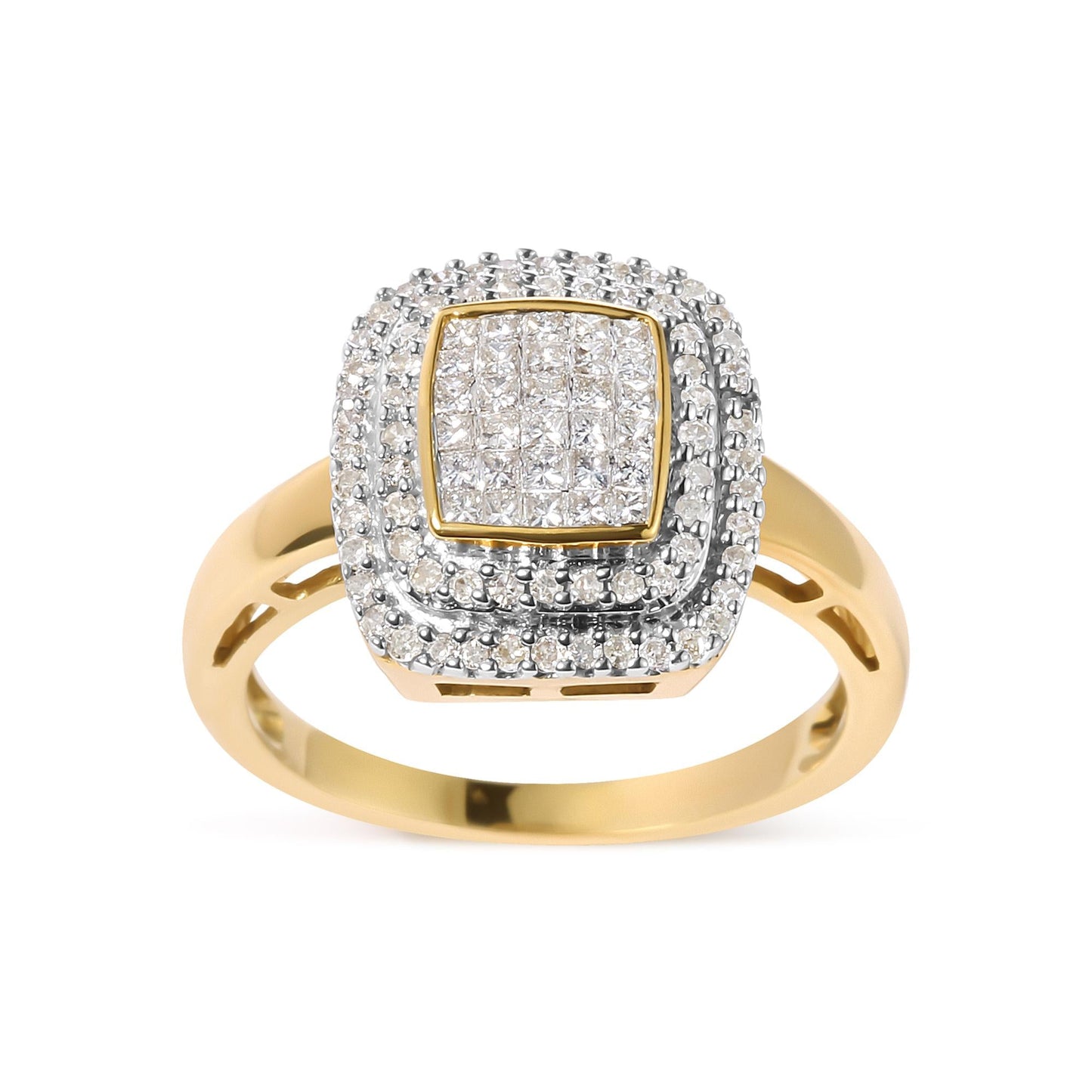 10K Yellow Gold 1/2 cttw Round and Princess Diamond Composite Head and Halo