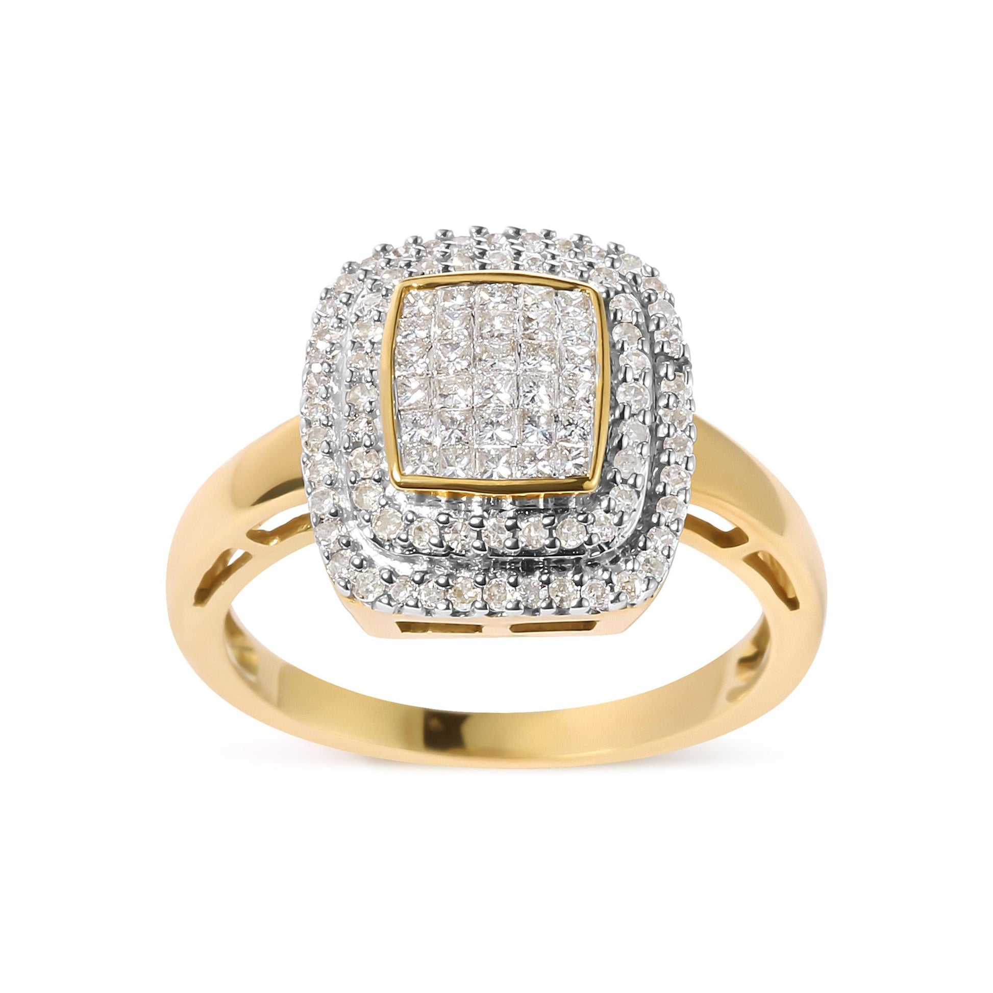 10K Yellow Gold 1/2 cttw Round and Princess Diamond Composite Head and Halo