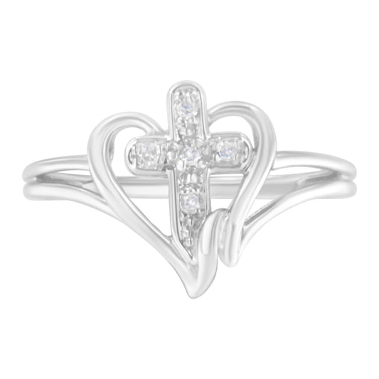 10K White Gold Diamond-Accented Cross & Open Heart Promise Fashion Ring (H-I