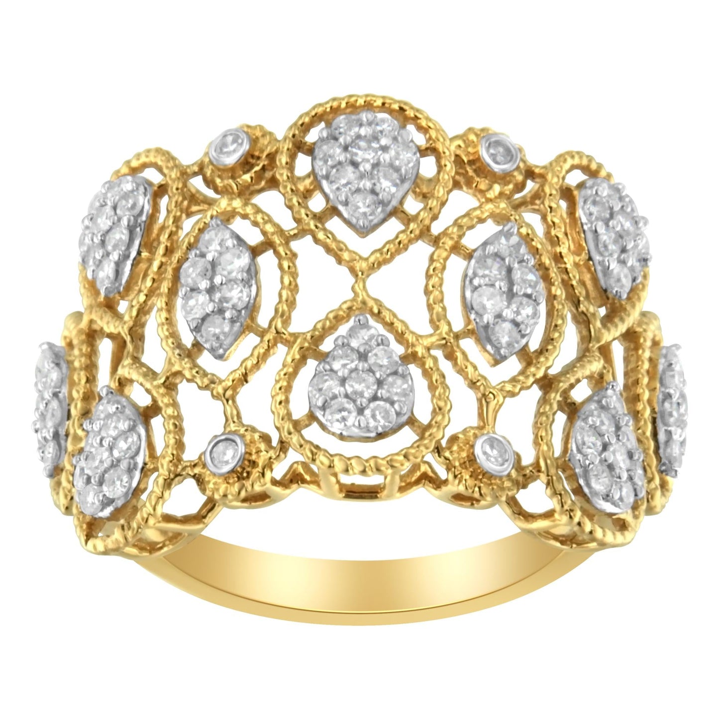 14K Yellow Gold Diamond Art Deco Ring (1/2 Cttw H-I Color I1 Clarity)