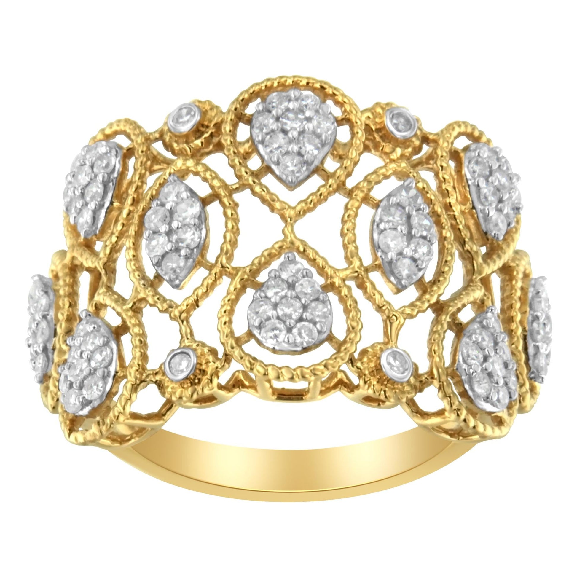 14K Yellow Gold Diamond Art Deco Ring (1/2 Cttw H-I Color I1 Clarity)