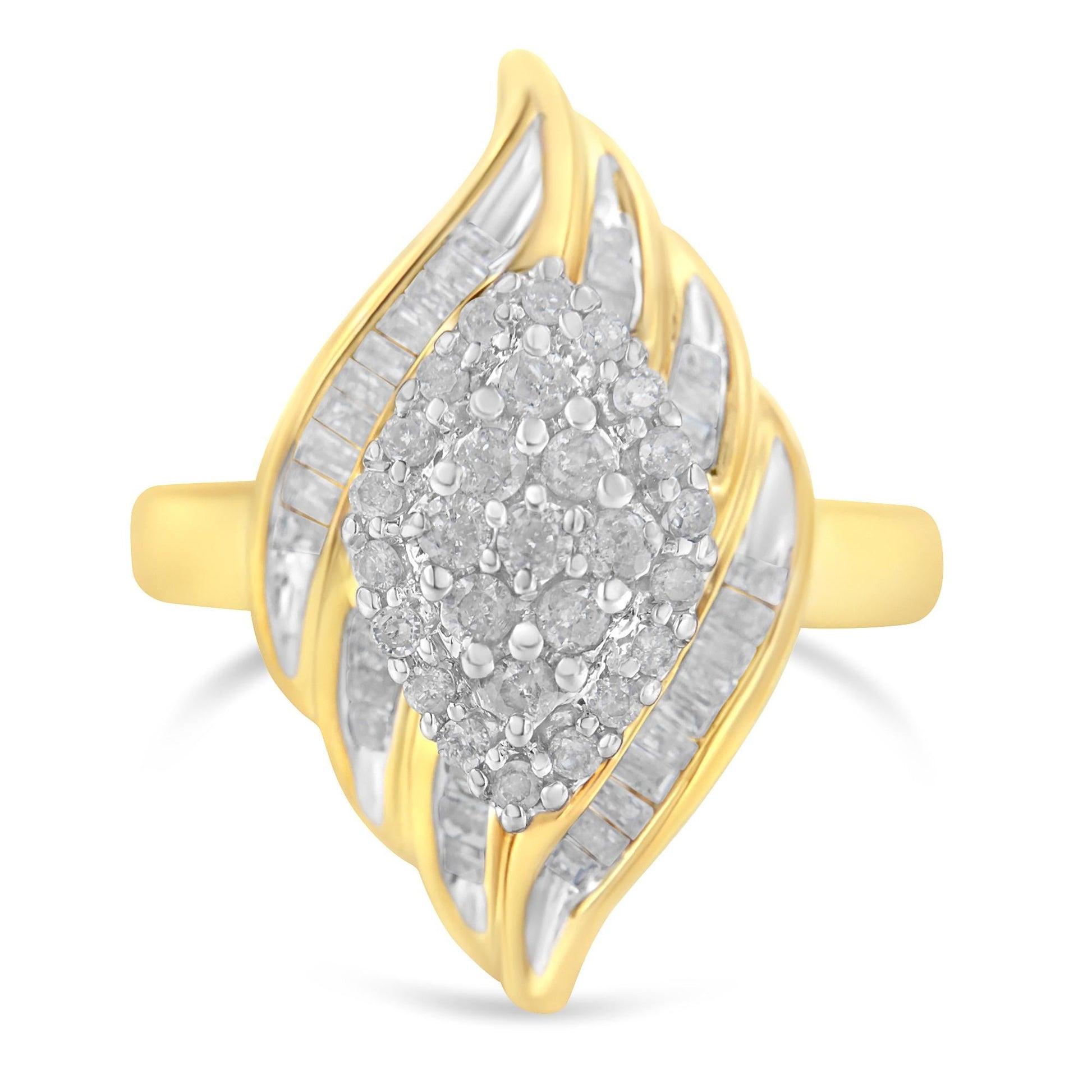 10K Yellow Gold Diamond Cocktail Ring (3/4 Cttw I-J Color I2-I3 Clarity)