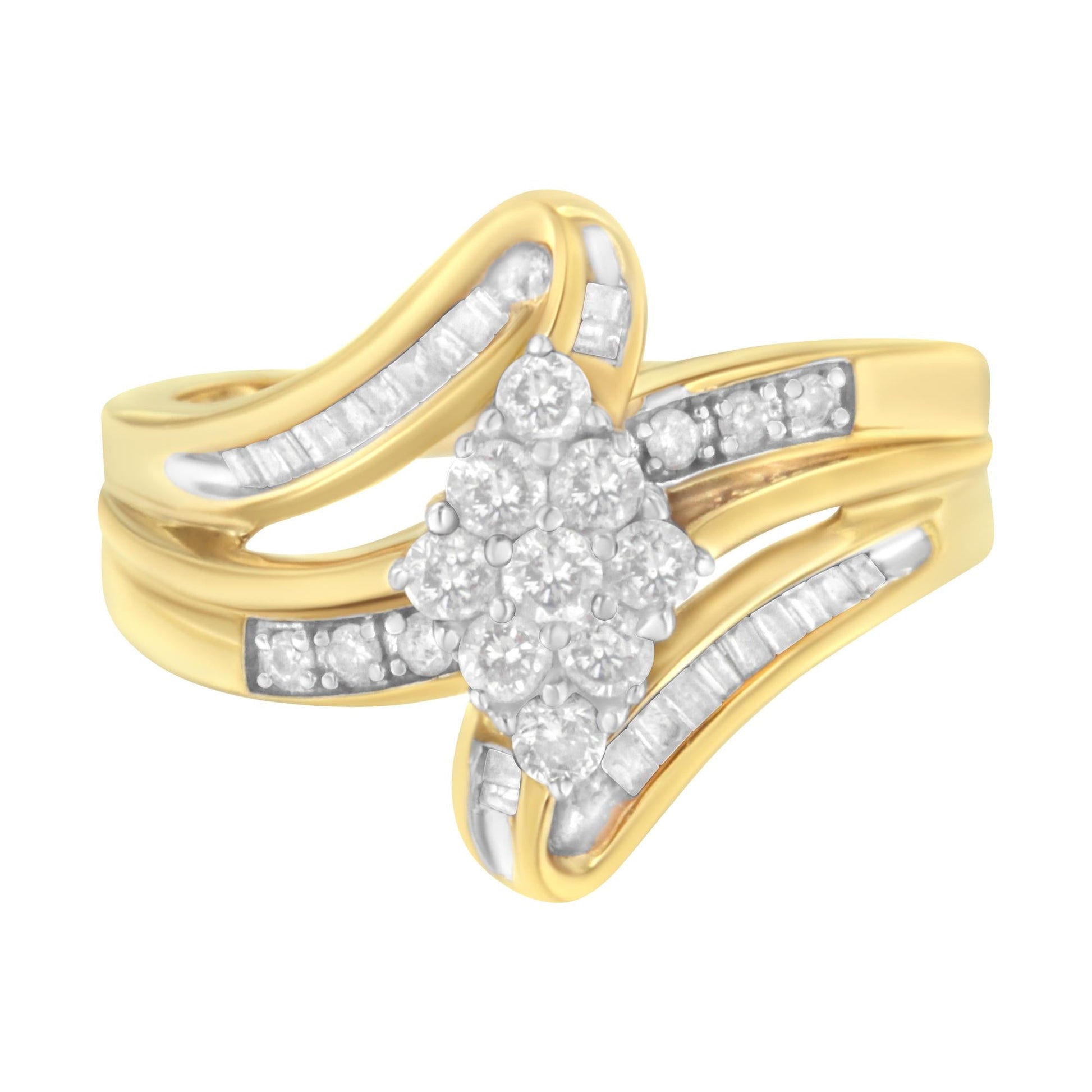 10K Yellow Gold 1/2 cttw Diamond Cluster Cocktail Ring (J-K Clarity I1-I2