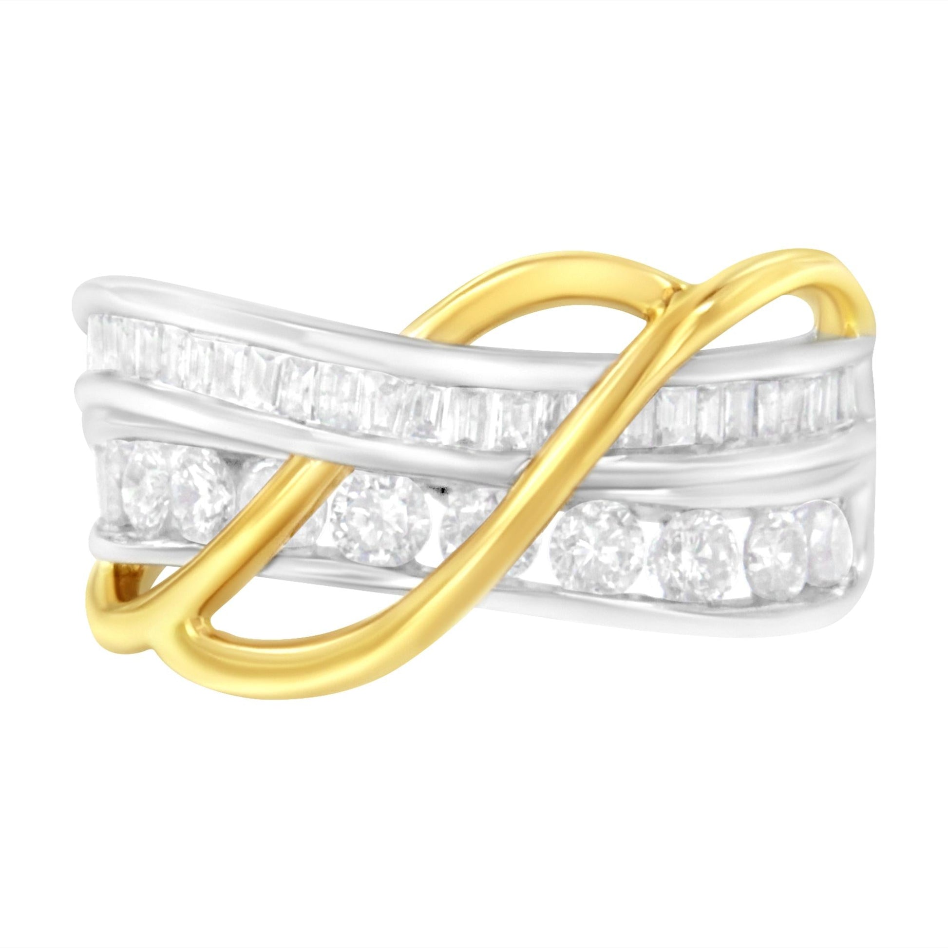 10K White and Yellow Gold 1 1/10 cttw Channel-Set Diamond Bypass Band Ring (J