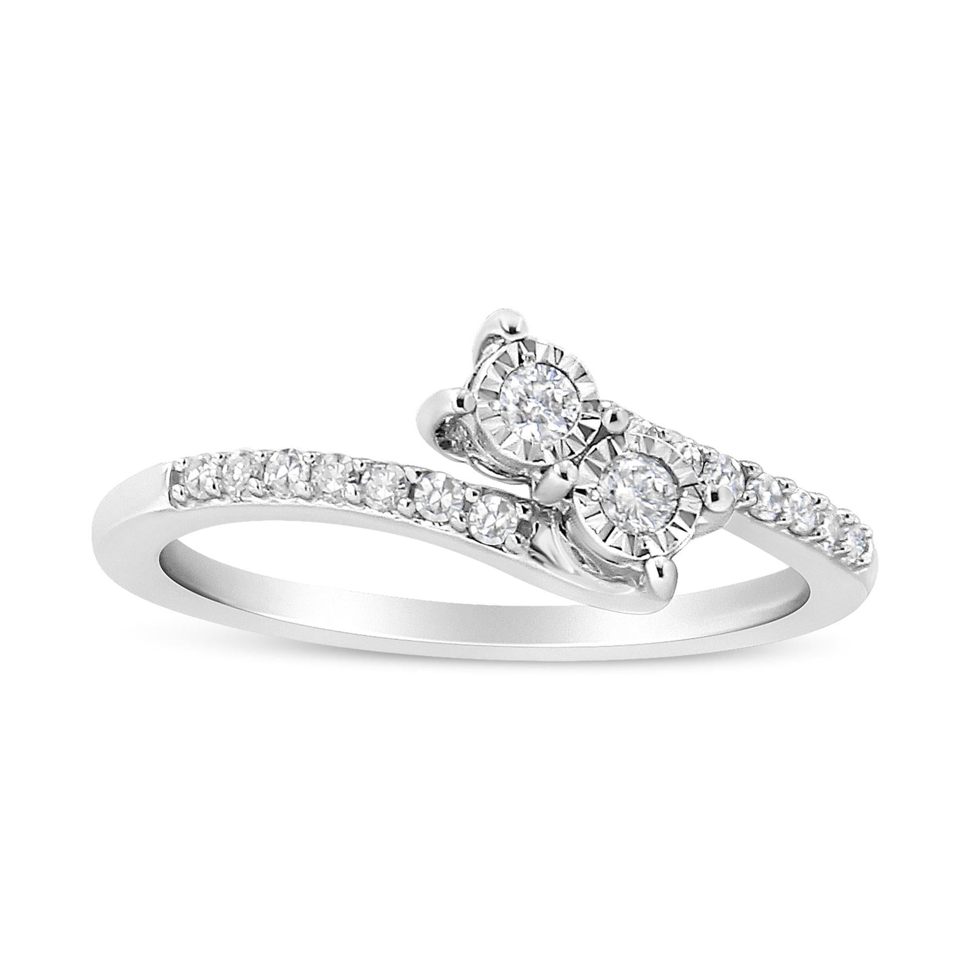 10K White Gold 1/4 Cttw Miracle Set Round Cut Diamond Two-Stone Ring (H-I Color