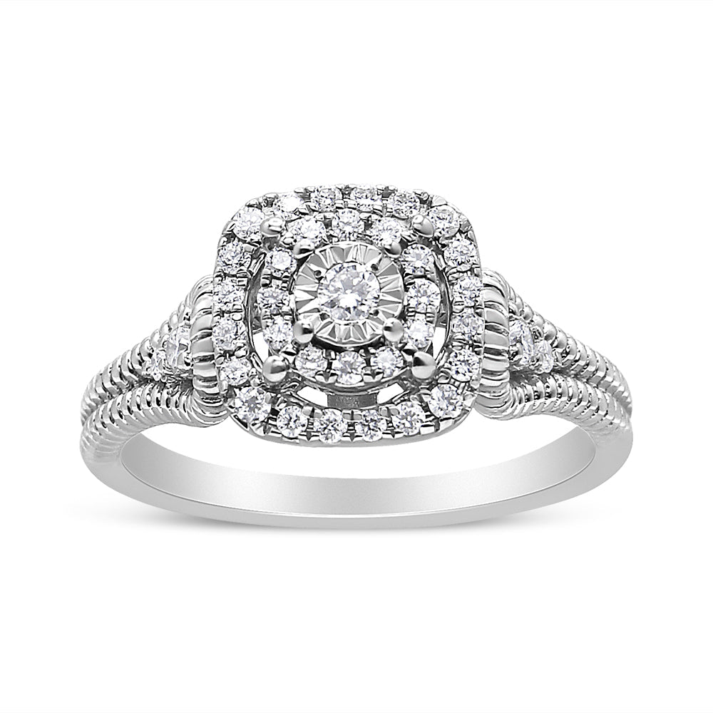 .925 Sterling Silver 1/3 Cttw Miracle Set Round-Cut Diamond Cocktail Ring (H-I