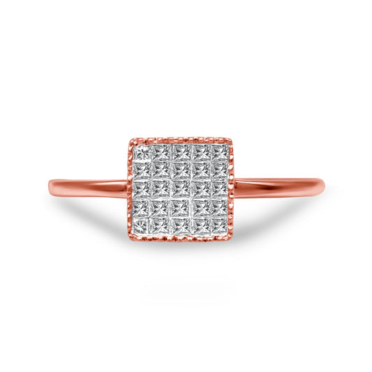 10K Rose Gold 1/3 Cttw Invisible Set Princess Cut Diamond Composite Square