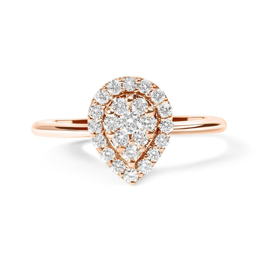 10K Rose Gold 3/8 Cttw Composite Diamond Pear Shaped Halo Promise Ring (I-J Color, I2-I3 Clarity)