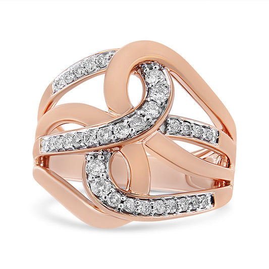 10K Rose Gold 1/2 Cttw Round-Cut Diamond Intertwined Multi-Loop Cocktail Ring (I-J Color, I1-I2 Clarity)