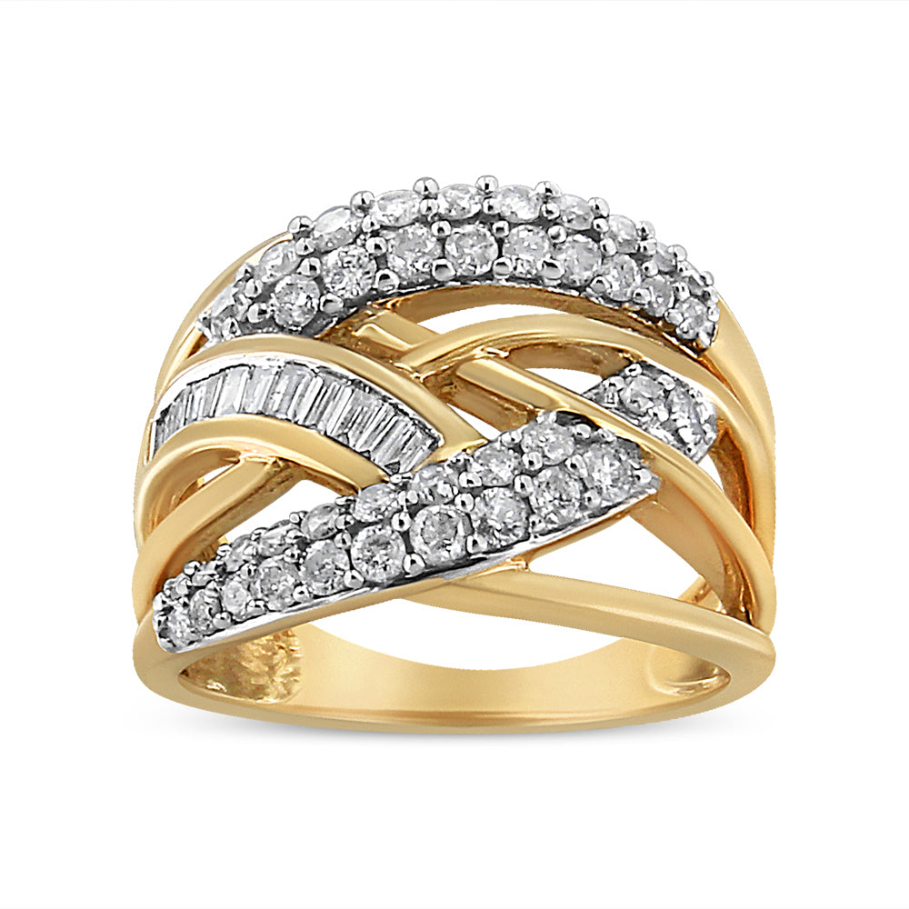 10K Yellow and White Gold 1.0 Cttw Round and Baguette-Cut Diamond Multirow