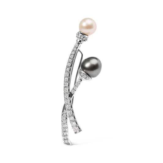 18K White Gold 3/5 Cttw Diamond and Cultured South Sea Black and White Pearl