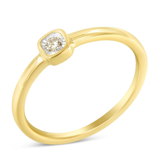 14K Yellow Gold Plated.925 Sterling Silver 1/20 Carat Diamond Square