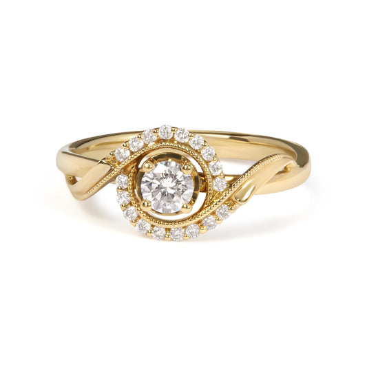 14K Yellow Gold 1/3 Cttw Diamond Solitaire and Halo Swirl Engagement Ring (G-H