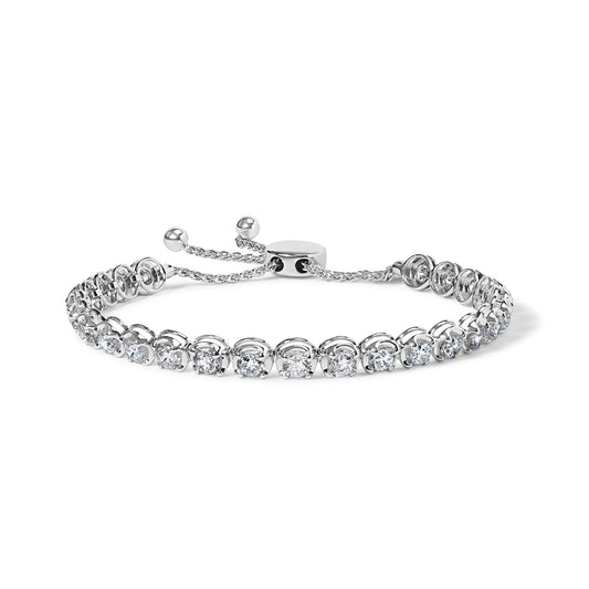 14K White Gold 6.00 Cttw Diamond 4”-10” Adjustable Bolo Tennis Bracelet