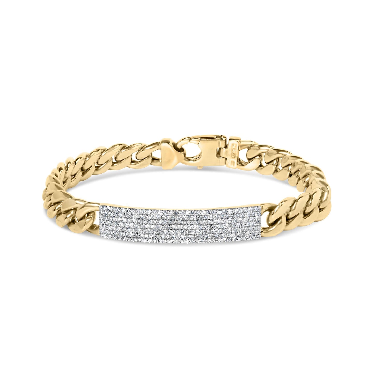 Men’s 10K Yellow Gold 1 1/2 Cttw Diamond ID Cuban Bracelet (I-J Color I2-I3