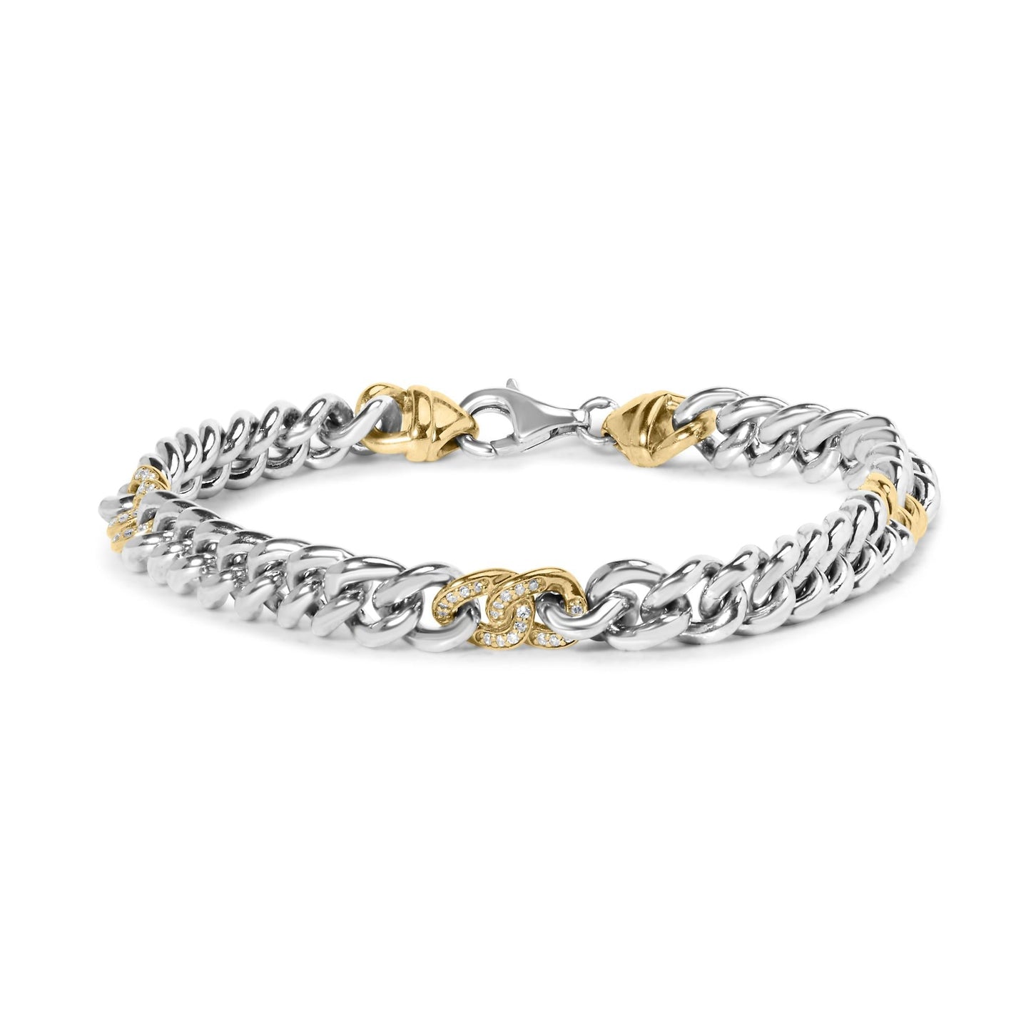 10K Yellow Gold Plated.925 Sterling Silver 1/5 Cttw Diamond Curb Chain Bracelet