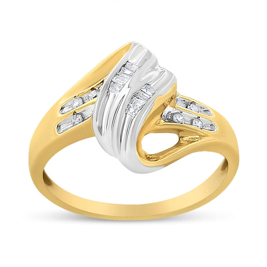 10K Yellow and White Gold 1.00 Cttw Round And Baguette-Cut Diamond Accent