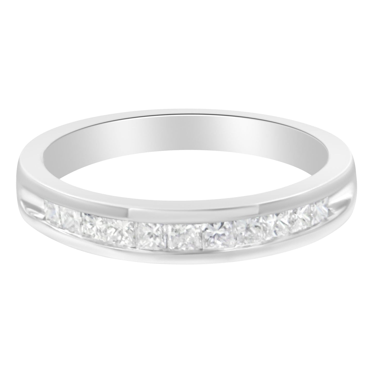 .925 Sterling Silver 1/2 Cttw Princess-Cut Diamond Channel-Set Half-Eternity