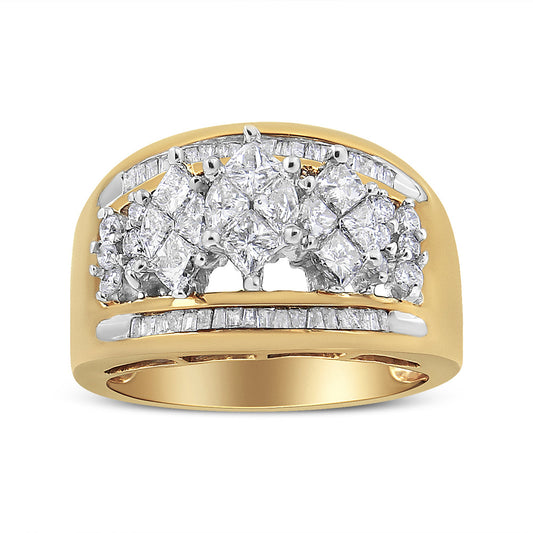 10K Yellow and White Gold 1 1/2 Cttw Pear Shaped 3 Stone Style Diamond Ring