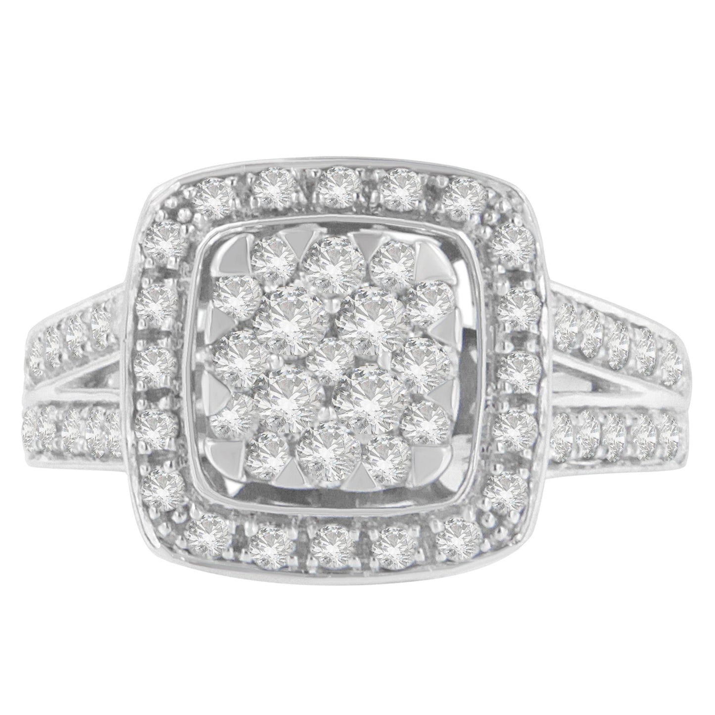 10K White Gold Diamond Cluster Ring (1 Cttw H-I Color SI2-I1 Clarity)