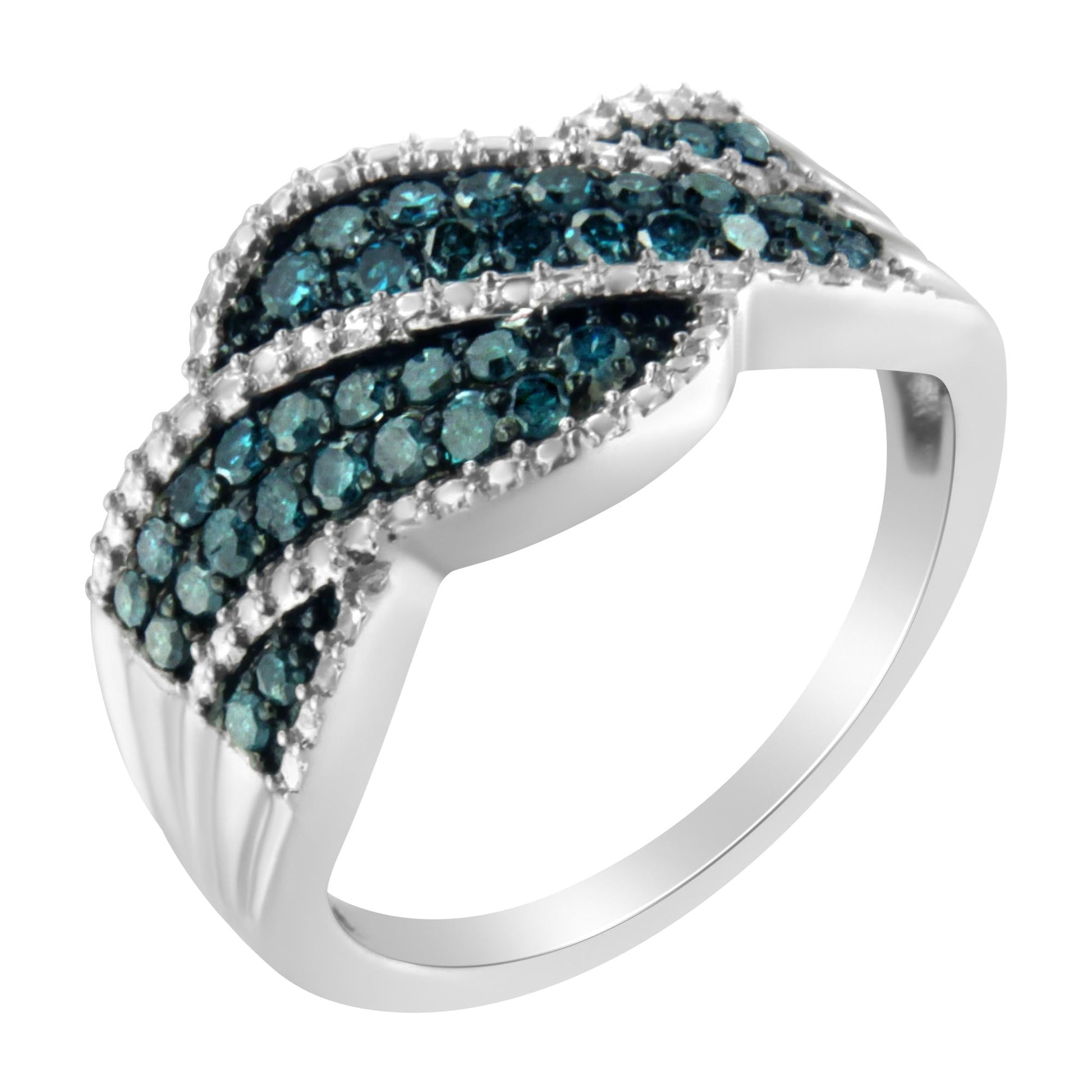 .925 Sterling Silver Treated Blue Color Diamond cocktail Ring (1/2 Cttw Treated