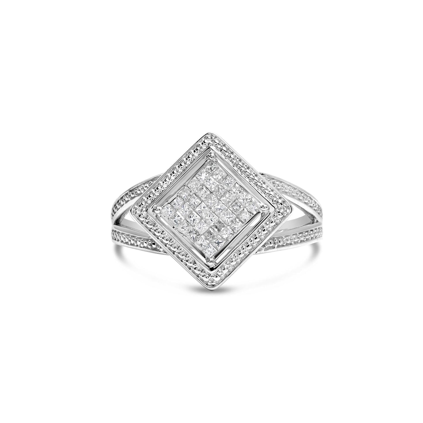 .925 Sterling Silver 1/3 Cttw Invisible Set Princess-Cut Diamond Rhombus