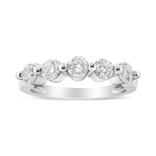 14K White Gold 1.00 Cttw Brilliant Round Cut Diamond 5-Stone Band Ring (H-I