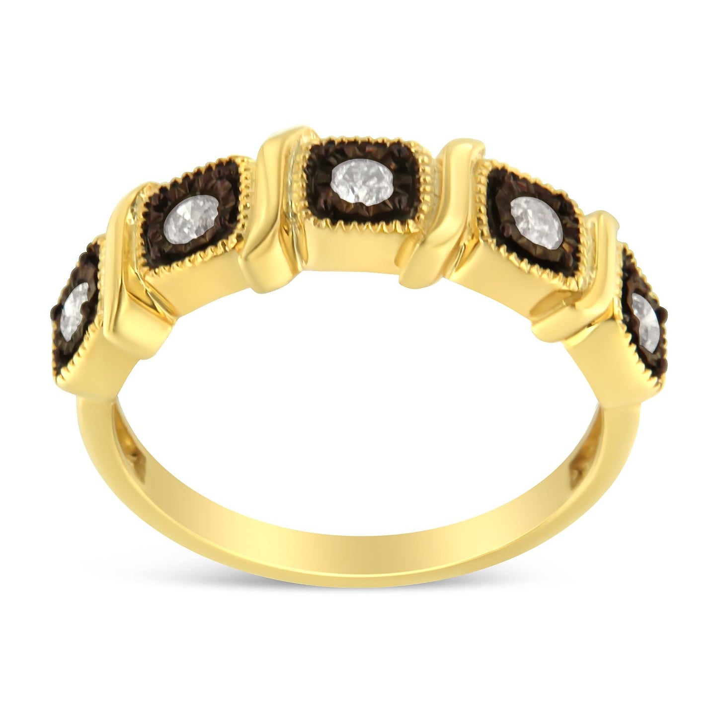 10K Yellow Gold Flashed.925 Sterling Silver Miracle-Set Diamond 5-Stone Ring