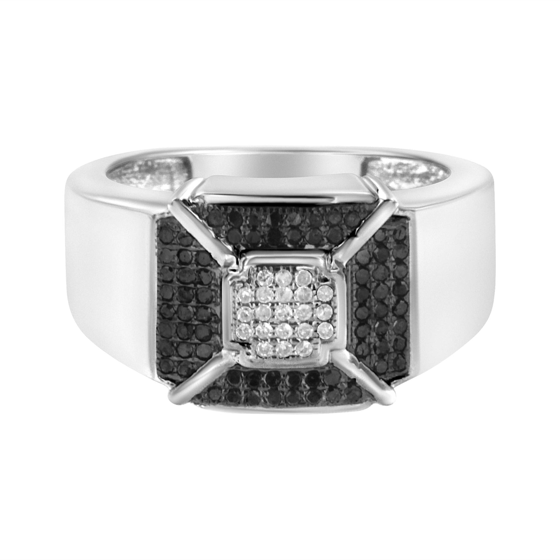 .925 Sterling Silver 3/8 Cttw Composite Enhanced Black and White Diamond