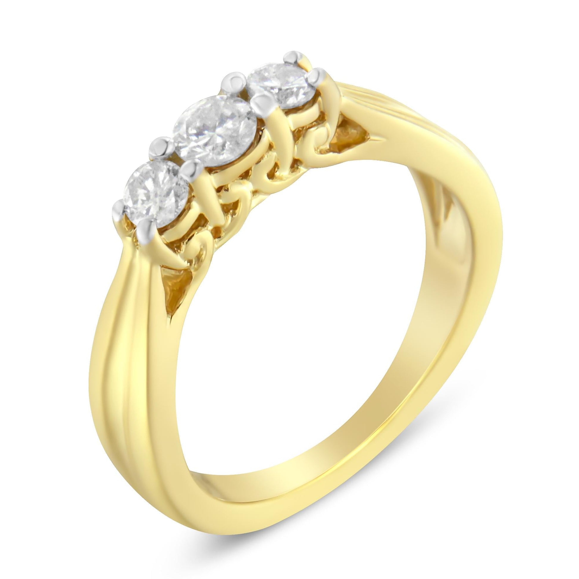 10K Yellow Gold Three-stone Diamond Ring (0.50 cttw J-K Color I2-I3 Clarity)