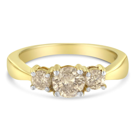 10K Yellow Gold Three Stone Diamond Band Ring (1.00 cttw J-K Color I2-I3